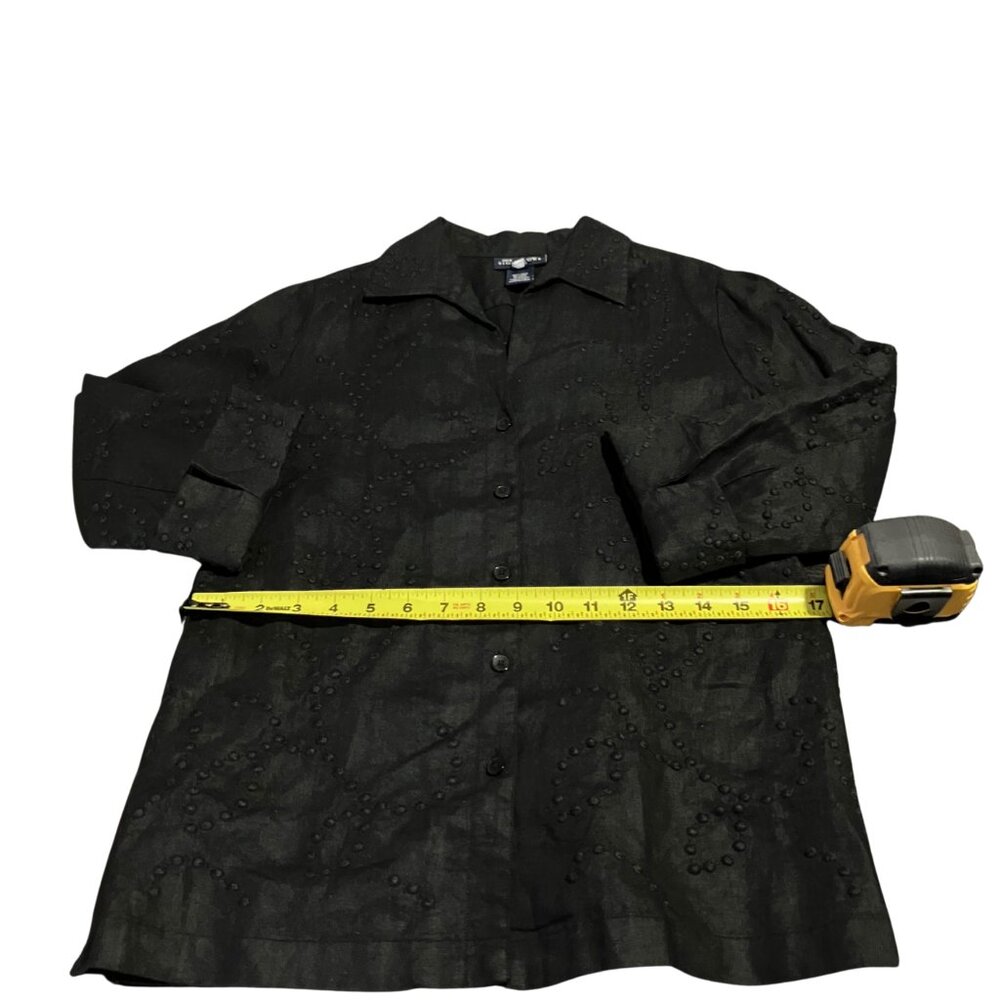 Jones New York Signature Black Linen Textured Shirt (Petite P/M) - Picture 9 of 9